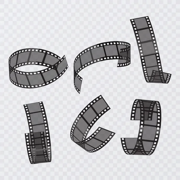 Set of vector film strip isolated on transparent background. Old film strip with 3d vector illustration — Stock Vector