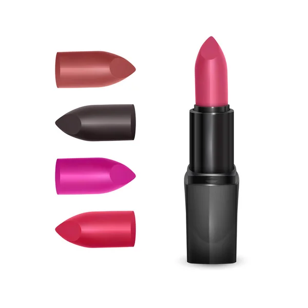 Conjunto Lápices Labiales Color Lápiz Labial Rojo Lápiz Labial Rosa — Vector de stock