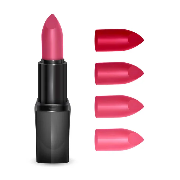 Conjunto Lápices Labiales Color Lápiz Labial Rojo Lápiz Labial Rosa — Vector de stock