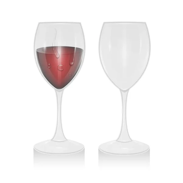 Großer Roter Wein Leeres Glas Und Glas Mit Wein, Vektorformat — Stockvektor