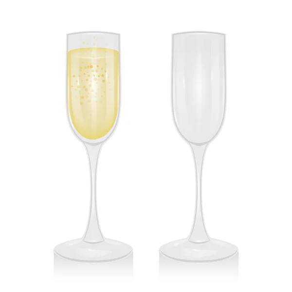 Coupe de champagne et coupe de champagne vide sur fond transparent, illustration vectorielle — Image vectorielle