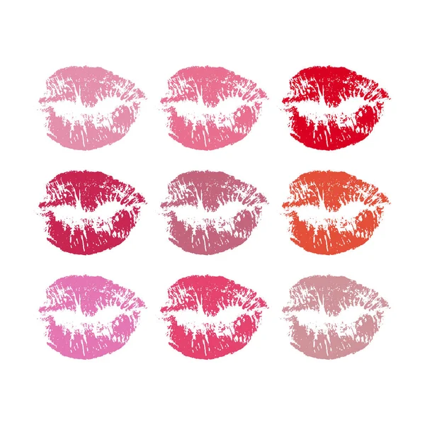 Afdrukken Van Lippenstift Wit Silhouetten Van Rode Roze Fuchsia Lippen — Stockvector