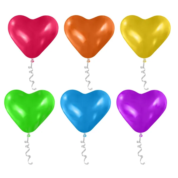 Globos en forma de corazón vectorial establecidos aislados sobre fondo blanco. globos de colores brillantes sobre fondo blanco. Elemento decorativo festivo para San Valentín o Boda. Vector Eps 10 ilustración — Archivo Imágenes Vectoriales