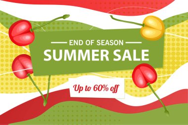 Yaz indirimi afiş şablonu, yaz indirimi reklamınız için parlak arka plan, Vektör illüstrasyonu