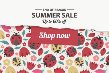 Yaz indirimi afiş şablonu, yaz indirimi reklamınız için parlak arka plan, Vektör illüstrasyonu