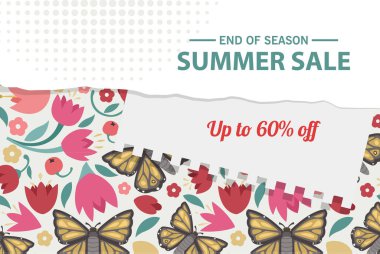 Yaz indirimi afiş şablonu, yaz indirimi reklamınız için parlak arka plan, Vektör illüstrasyonu