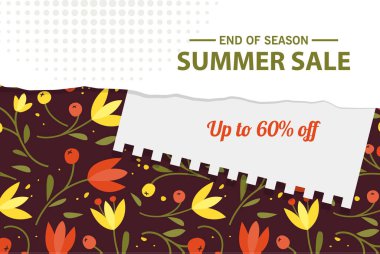 Yaz indirimi afiş şablonu, yaz indirimi reklamınız için parlak arka plan, Vektör illüstrasyonu