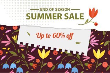 Yaz indirimi afiş şablonu, yaz indirimi reklamınız için parlak arka plan, Vektör illüstrasyonu