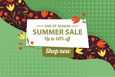 Yaz indirimi afiş şablonu, yaz indirimi reklamınız için parlak arka plan, Vektör illüstrasyonu