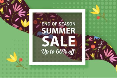 Yaz indirimi afiş şablonu, yaz indirimi reklamınız için parlak arka plan, Vektör illüstrasyonu