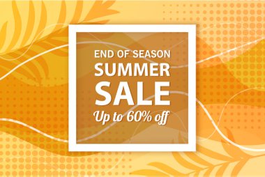 Yaz indirimi afiş şablonu, yaz indirimi reklamınız için parlak arka plan, Vektör illüstrasyonu