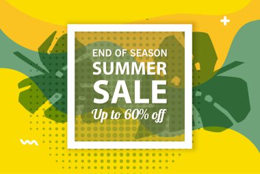 Yaz indirimi afiş şablonu, yaz indirimi reklamınız için parlak arka plan, Vektör illüstrasyonu