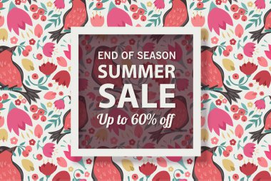 Yaz indirimi afiş şablonu, yaz indirimi reklamınız için parlak arka plan, Vektör illüstrasyonu