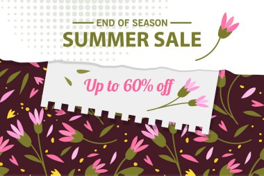 Yaz indirimi afiş şablonu, yaz indirimi reklamınız için parlak arka plan, Vektör illüstrasyonu