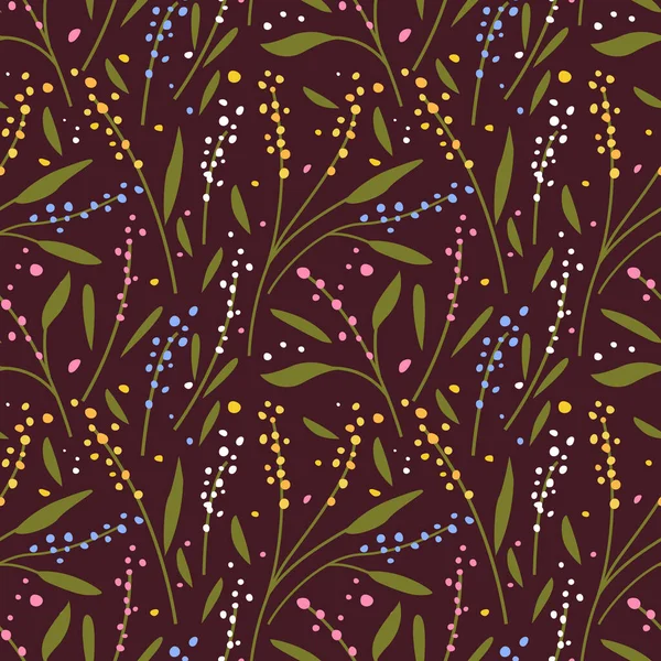 Cute seamless pattern with colorful small flowers. Small flowers on Dark background, Vector illustrations