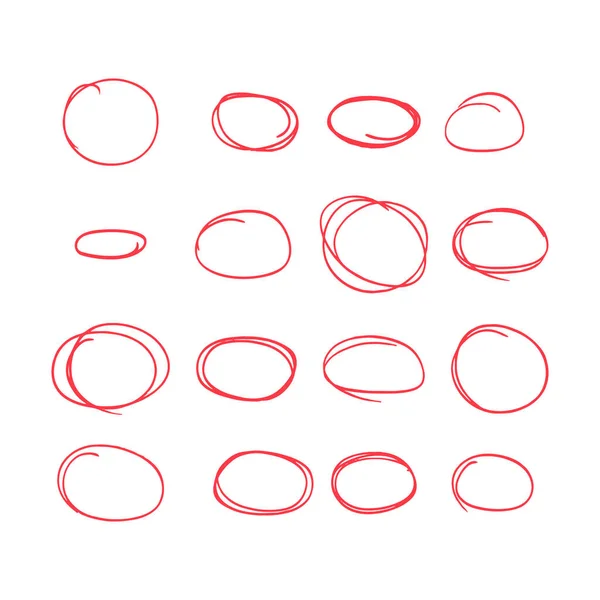 Conjunto de elementos dibujados a mano de color rojo para seleccionar el texto, Boceto oval. Ilustración vectorial — Vector de stock