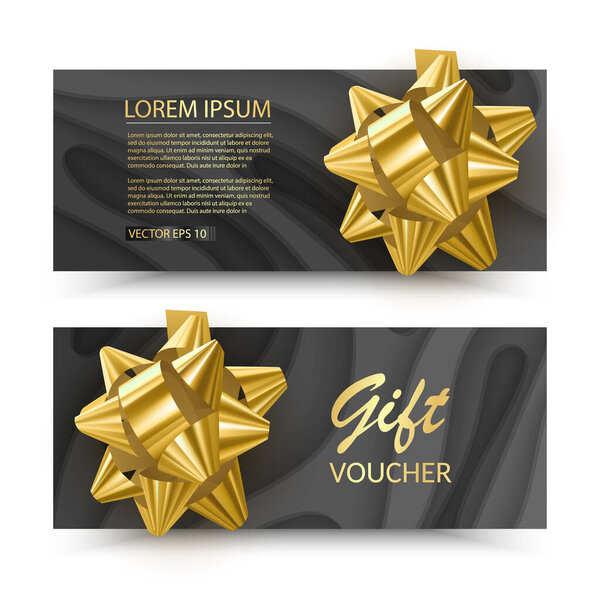 Set of Gift Voucher Card Template, Advertising or Sale. template with glitter texture and realistic bow illustration, vector eps 10