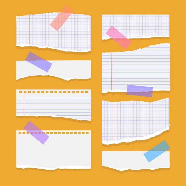 Набор Порванных Бумажных Листов Белого Цвета Бумага Ноутбука Оранжевом Фоне — стоковый вектор
