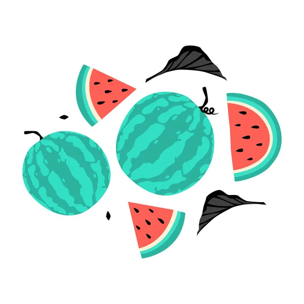 Watermelon Cartoon Icon, Colorful Set Vector Design — 스톡 벡터