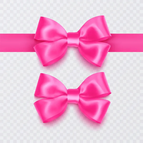 現実的なピンクの弓のセットは バレンタインデーや母の日にグリーティングカードの装飾として使用することができます — ストックベクタ