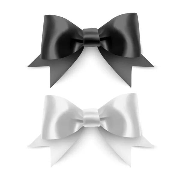 Set of Realistic bows, Ribbon of black and white colors isolated on white background. Vector eps 10 illustration — Stock Vector