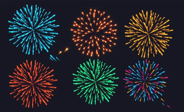 Firework Sparkling Pictograms Set Black Background Abstract Vector Illustration — Stock Vector