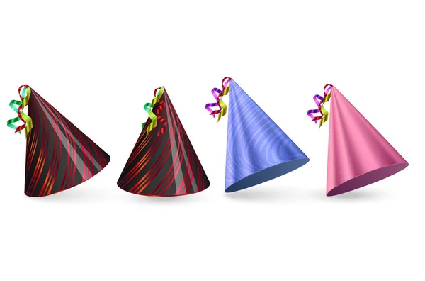 Sombreros Cumpleaños Set Sobre Fondo Blanco Sombrero Fiesta Colorido — Vector de stock