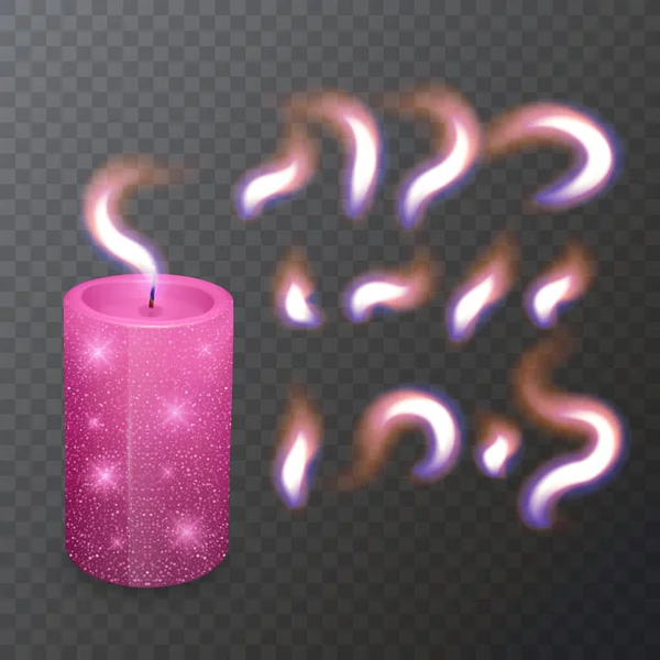 Реалистичный парафин или воск горящей свечи и разное пламя свечи, крупный план изолирован на прозрачном фоне. Шаблон дизайна, векторная иллюстрация — стоковый вектор