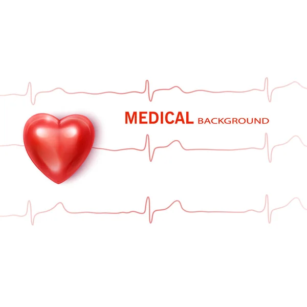 Fondo médico con símbolo realista del corazón — Vector de stock