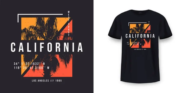 Kaliforniya Los Angeles Tişört Tasarımı Palmiye Ağaçlı Tişört Izi Tasarımı — Stok Vektör