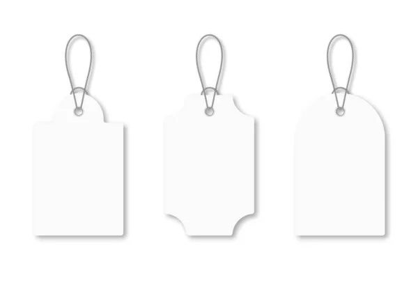 Conjunto Etiquetas Blancas Blanco Con Cuerda Etiquetas Compra Blancas Etiquetas — Vector de stock