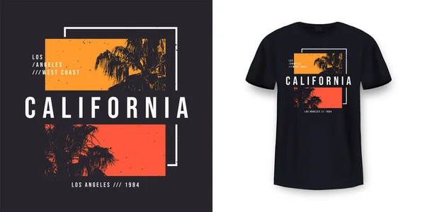 Kaliforniya Los Angeles Tişört Tasarımı Palmiye Ağaçlı Tişört Izi Tasarımı — Stok Vektör