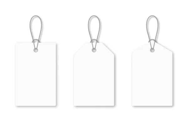 Conjunto Etiquetas Blancas Blanco Con Cuerda Etiquetas Compra Blancas Etiquetas — Vector de stock