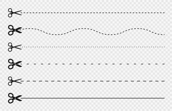 Corte Líneas Líneas Discontinuas Icono Las Tijeras Guía Línea Corte — Vector de stock