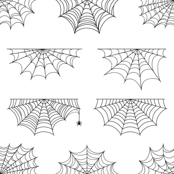 Telaraña Para Halloween Conjunto Telaraña Halloween Marcos Bordes Elementos Halloween — Vector de stock