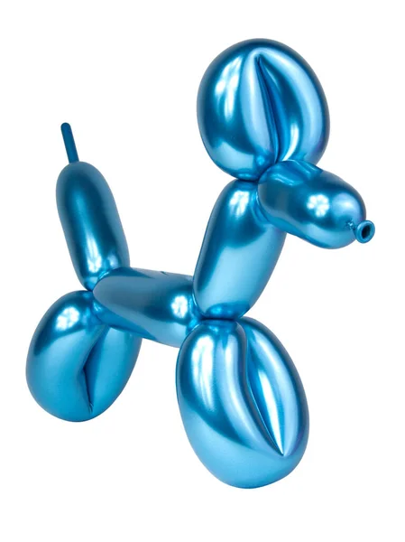Mavi parlak balon köpek beyazda izole edilmiş.