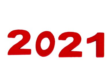 Yeni 2021 yılı rakamları beyaz üzerinde izole kırmızı renk