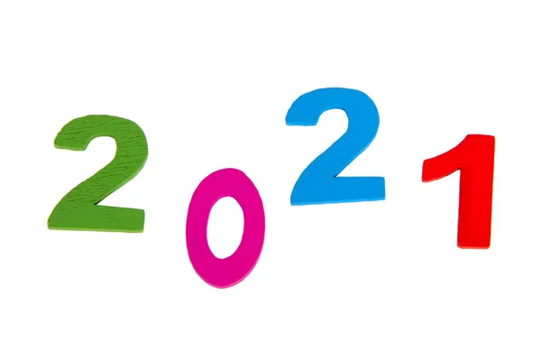 Novos Números 2021 Ano Multicolor Isolado Branco — Fotografia de Stock