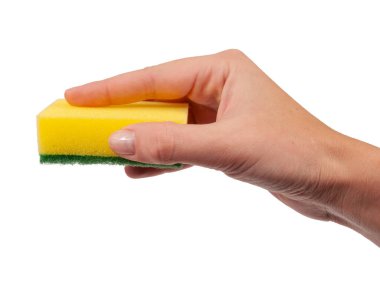 Elle yıkanan bulaşıklar için sünger beyaza izole edilmiş.