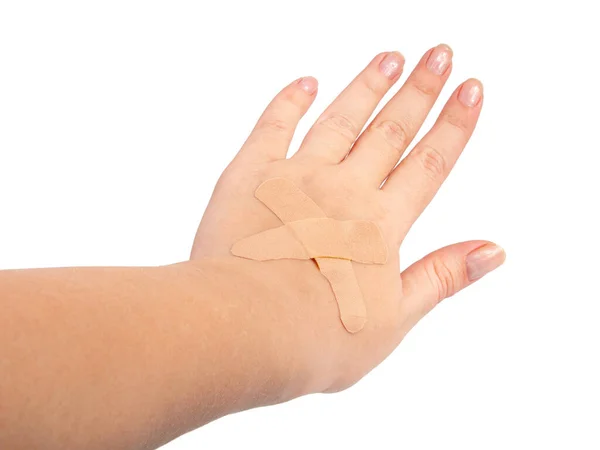Medical Patch Plaster Hand Isolated White — Stock Photo, Image