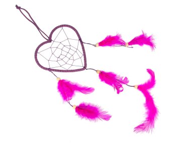 Beyaz arka planda izole edilmiş rüya kapanı mor kalp.