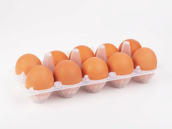 Verse Kippeneieren Eierbakje Witte Achtergrond — Stockfoto
