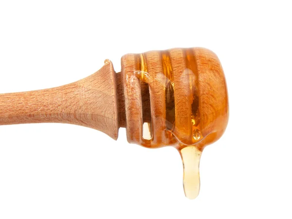 Honey Wooden Spoon Isolated White Background — Stock Photo, Image