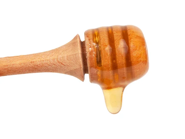 Honey Wooden Spoon Isolated White Background — Stock Photo, Image