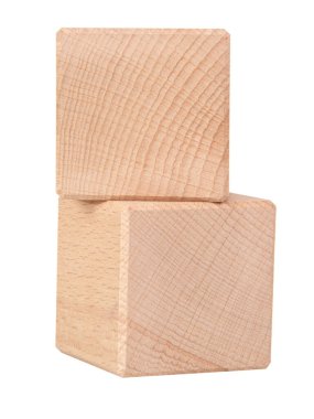 Beyaz arka planda izole yaratıcılık için iki tahta küp.