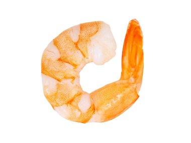 Beyaz arkaplanda soyulmuş bir karides.