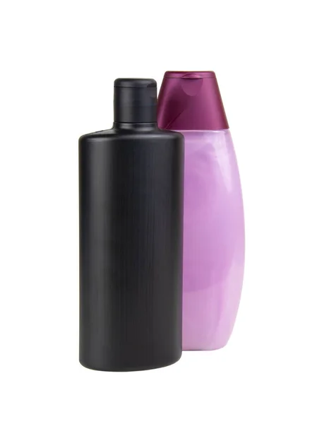 Violeta Púrpura Negro Botella Gel Champú Aislado Fondo Blanco —  Fotos de Stock