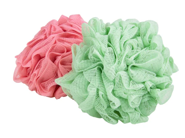 Grön Rosa Puff Svamp För Dusch Bad Isolerad Den Vita — Stockfoto