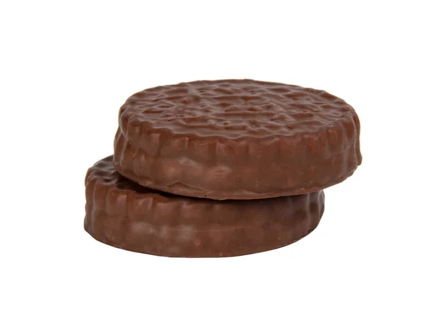 Hnědé Sendvičové Sušenky Čokoláda Izolované Bílém Pozadí — Stock fotografie