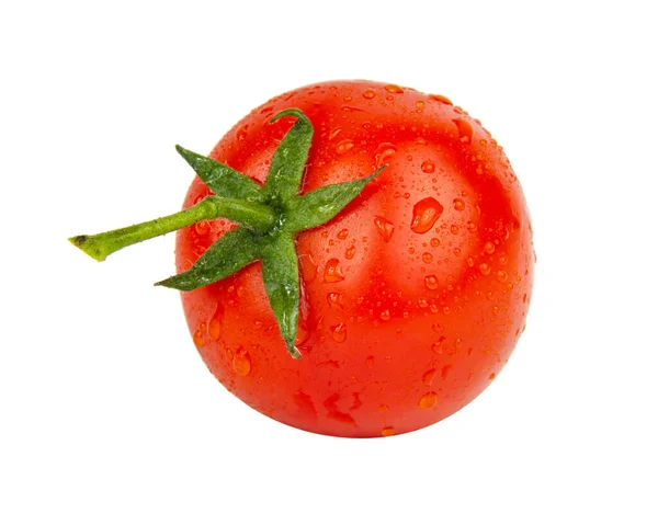 Tomate Rojo Fresco Con Gotas Húmedas Aisladas Sobre Fondo Blanco —  Fotos de Stock